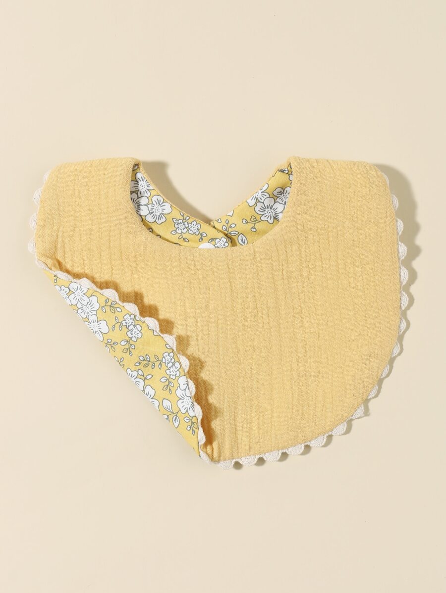 Bebé 1 pieza Babero con patrón floral ribete en abanico - Mostaza Amarilla - Ver 1