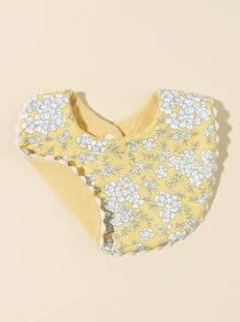 Bebé 1 pieza Babero con patrón floral ribete en abanico - Mostaza Amarilla - Ver 2
