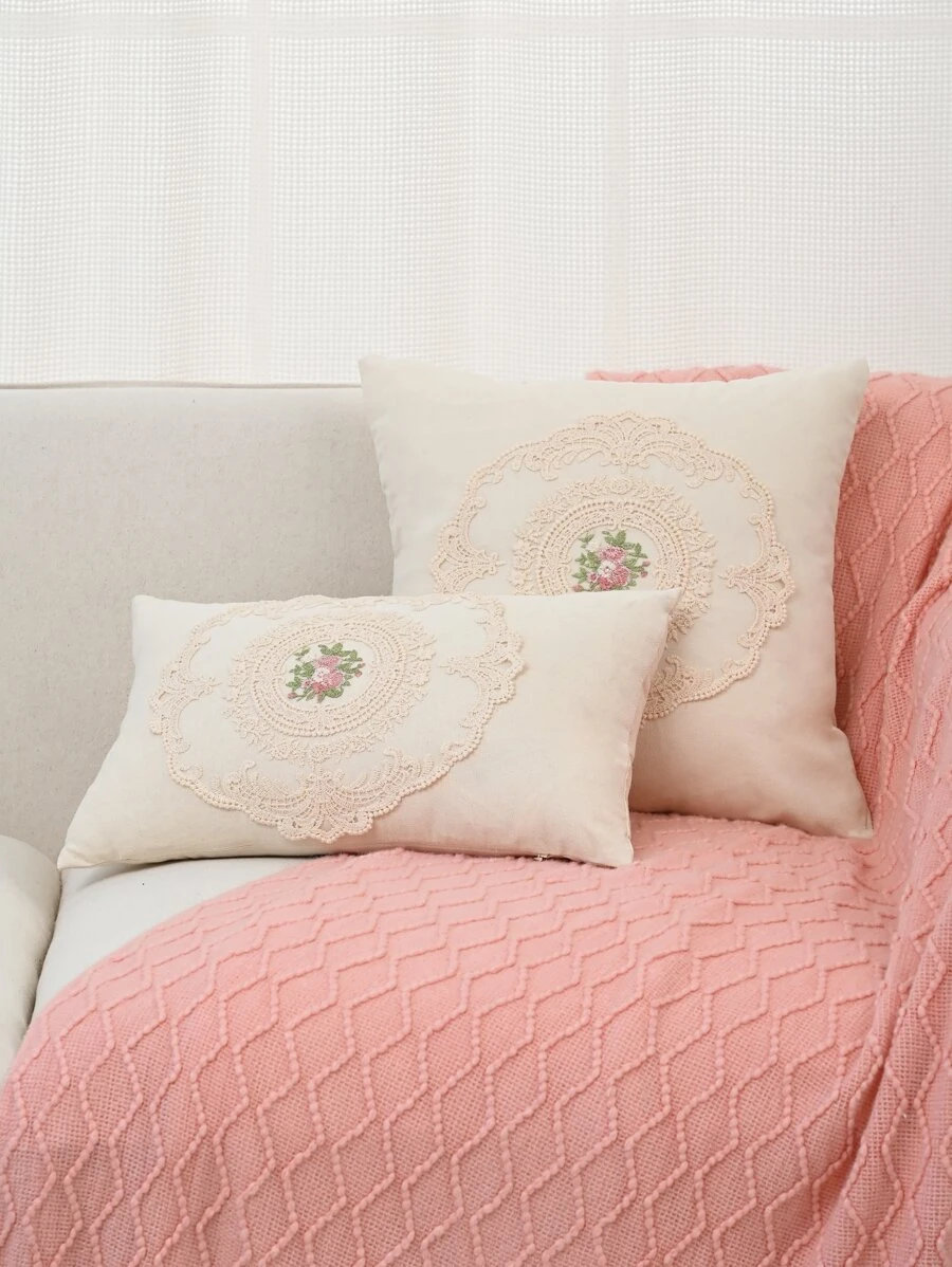 1入組蕾絲花刺繡枕套或腰靠枕套 - 彩色 - 查看 1