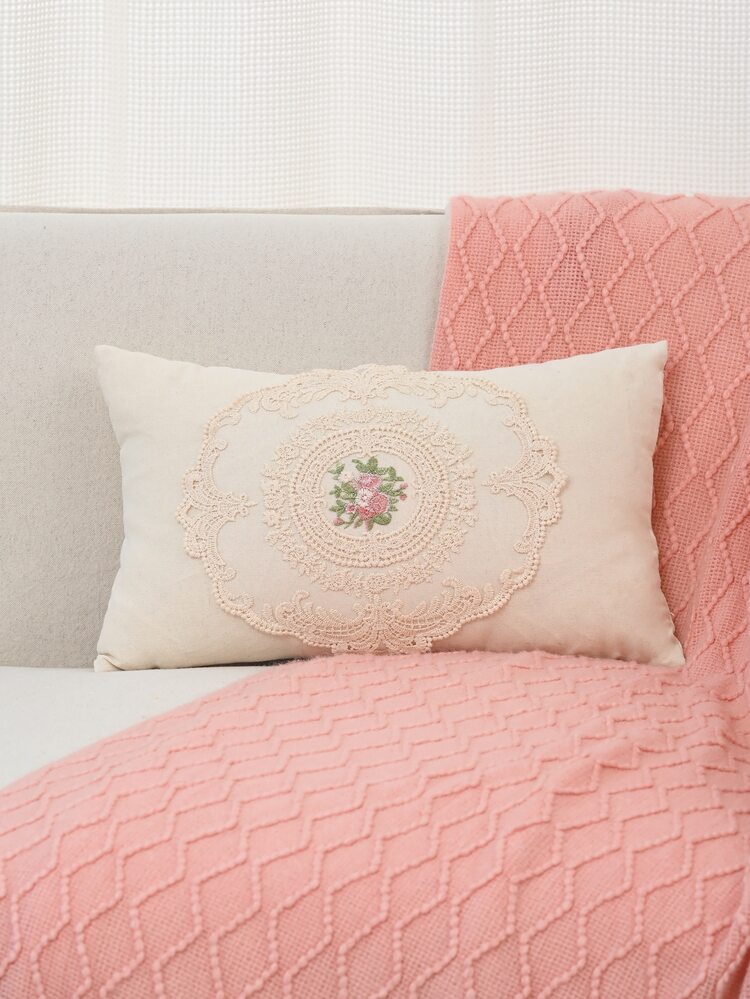 1入組蕾絲花刺繡枕套或腰靠枕套 - 彩色 - 查看 4