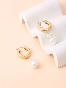 Faux Pearl Drop Fashion Earrings For Daily Wear - Multicolor - View 1
