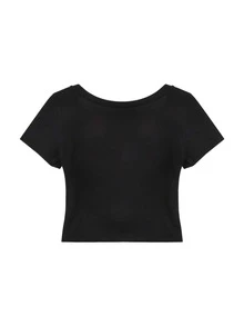 Camiseta crop unicolor - Negro - Ver 2