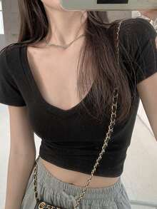 Camiseta crop unicolor - Negro - Ver 3