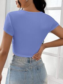 SHEIN EZwear Camiseta crop unicolor tejido de canalé - Azul - Ver 2