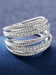 方晶鋯石裝飾戒指 - 銀色 - 查看 1