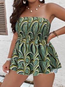 SHEIN Holidaya Top bandeau con estampado - Verde - Ver 3