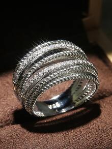 方晶鋯石裝飾戒指 - 銀色 - 查看 2