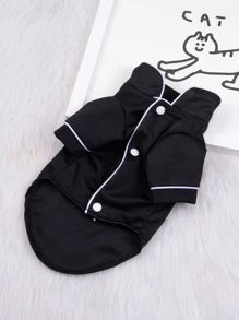 1入組撞色滾邊寵物襯衫 - 黑色 - 查看 1