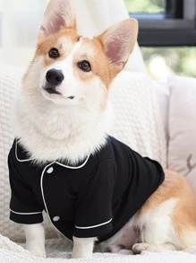 1入組撞色滾邊寵物襯衫 - 黑色 - 查看 6