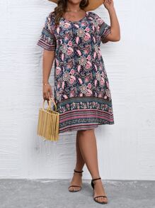 SHEIN LUNE 大碼印花直筒洋裝 - 彩色 - 查看 1