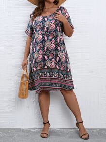 SHEIN LUNE 大碼印花直筒洋裝 - 彩色 - 查看 3