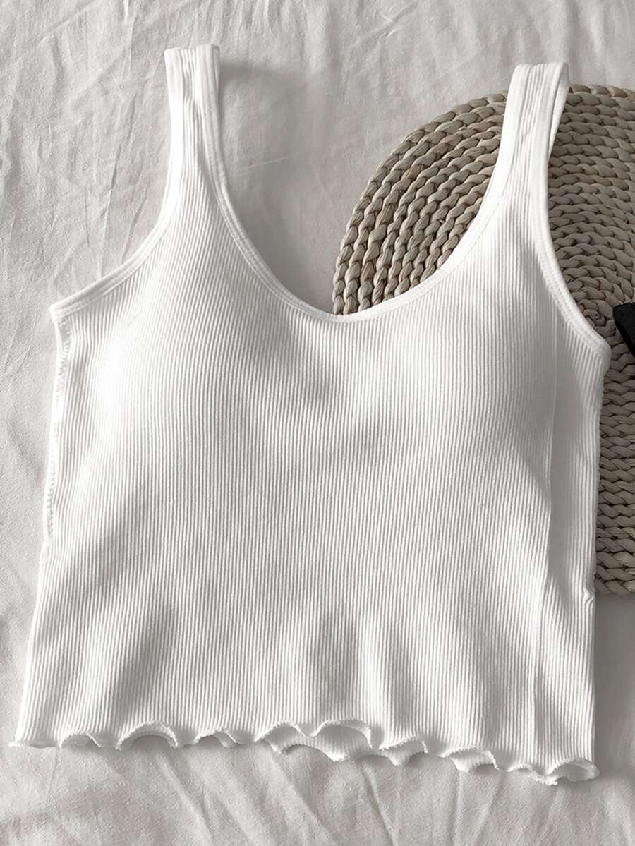 Top tank unicolor ribete en forma de lechuga tejido de canalé - Blanco - Ver 1