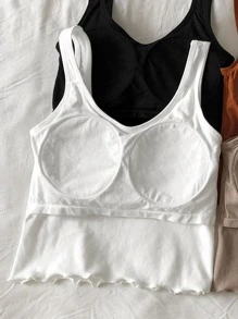 Top tank unicolor ribete en forma de lechuga tejido de canalé - Blanco - Ver 2