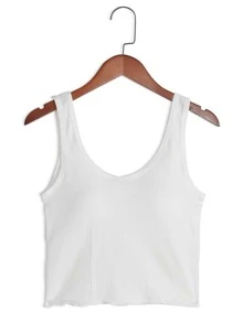 Top tank unicolor ribete en forma de lechuga tejido de canalé - Blanco - Ver 3