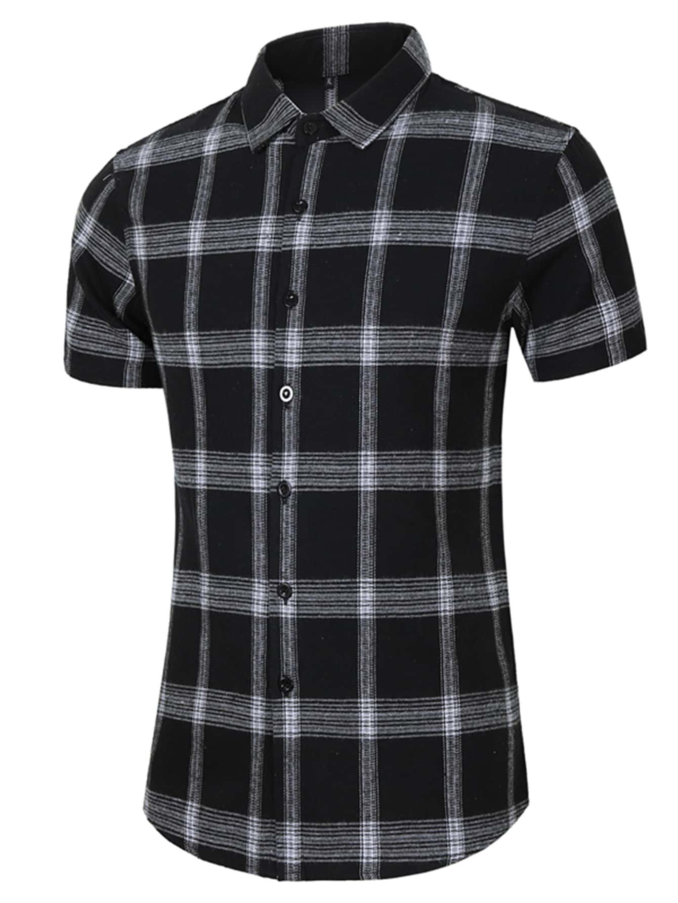 NITAGUT Áo sơ mi Nam Nút phía trước Sọc ca rô Giải trí - màu đen - Xem 1