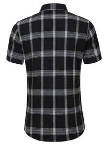 NITAGUT Áo sơ mi Nam Nút phía trước Sọc ca rô Giải trí - màu đen - Xem 2