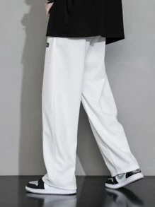 男士轻薄纯色涤纶休闲七分裤，夏季款 - 白色 - 查看 2