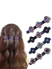 4pcs Rhinestone Flower Decor Alligator Hair Clip Elegant - Multicolor - View 1