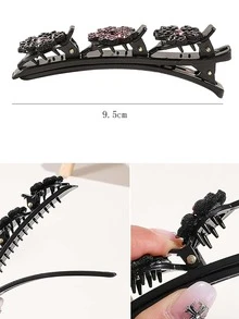 4pcs Rhinestone Flower Decor Alligator Hair Clip Elegant - Multicolor - View 3