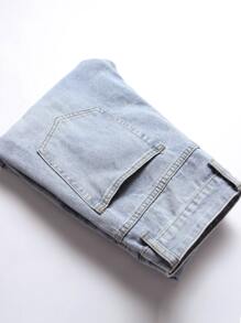 Men Ripped Frayed Bleach Wash Jeans - Light Wash - View 3