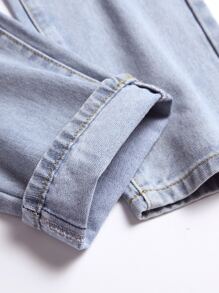Men Ripped Frayed Bleach Wash Jeans - Light Wash - View 4
