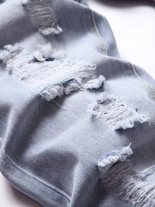 Men Ripped Frayed Bleach Wash Jeans - Light Wash - View 5