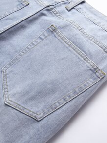 Men Ripped Frayed Bleach Wash Jeans - Light Wash - View 8