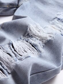Men Ripped Frayed Bleach Wash Jeans - Light Wash - View 9