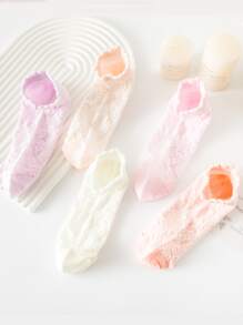 5 pares Calcetines de tripulación con patrón floral ribete fruncido - Multicolor - Ver 2