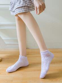 5 pares Calcetines de tripulación con patrón floral ribete fruncido - Multicolor - Ver 3