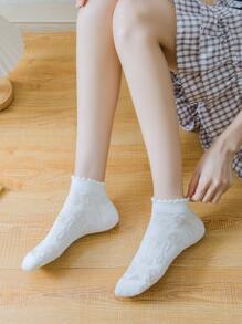 5 pares Calcetines de tripulación con patrón floral ribete fruncido - Multicolor - Ver 4