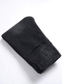 男式字母图案贴片破洞牛仔裤 - 黑色 - 查看 3