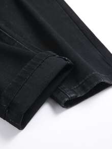 男式字母图案贴片破洞牛仔裤 - 黑色 - 查看 4