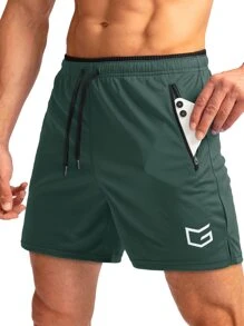 G Gradual Hombres Shorts deportivos con estampado de dibujo de cintura con cordón - Verde militar - Ver 1