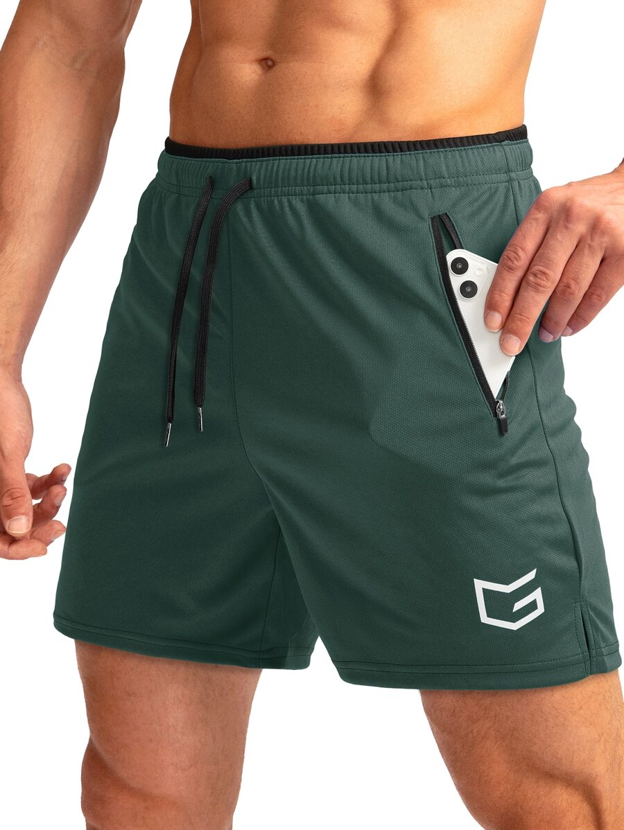G Gradual Hombres Shorts deportivos con estampado de dibujo de cintura con cordón - Verde militar - Ver 1