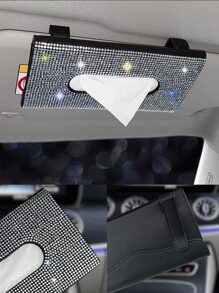 1入組水鑽裝飾汽車遮陽板紙巾盒 - 彩色 - 查看 5