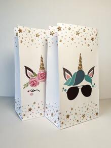 Unicorn Gift Bag, Colorful Printed Packaging Bag, Storage Bag For Party Gifts, 5.1*3.14*9.43in, 6pcs/Pack+6pcs Stickers Back To School Valentine Day