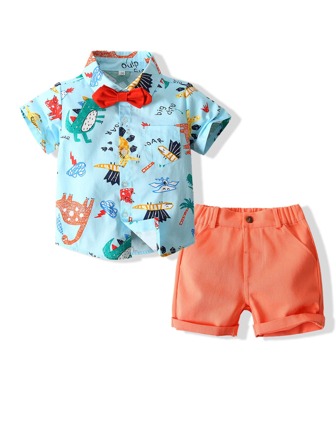 小男童卡通圖案襯衫和短褲