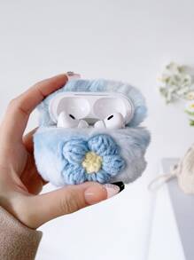 Funda compatible con Airpods con diseño de flor felpa - Azul - Ver 4