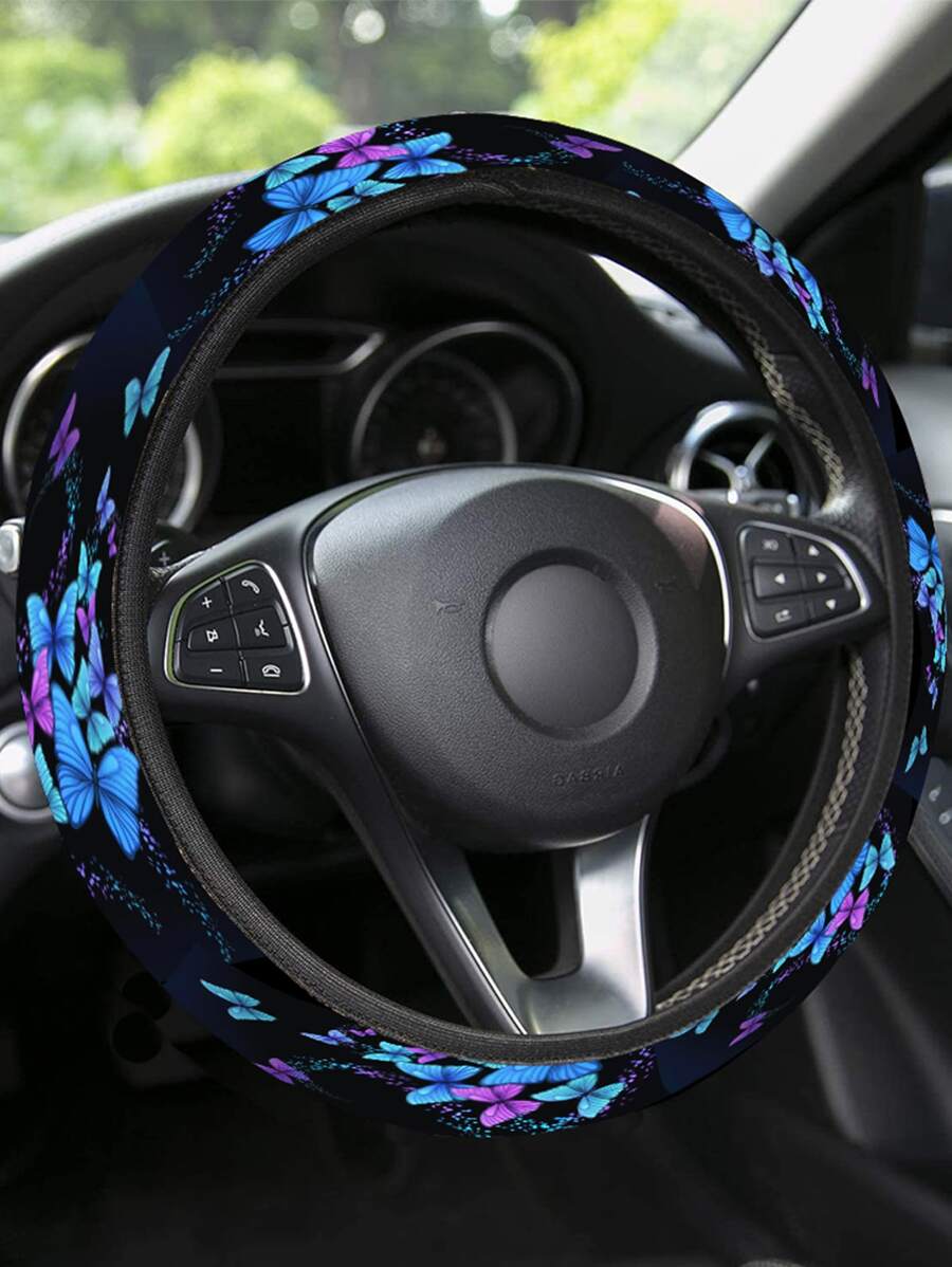 1 pieza Cubierta del volante del coche con patrón de mariposa - Multicolor - Ver 1