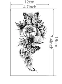 紋身貼紙,1張花卉圖案和蝴蝶樣式一次性紋身適合女士,紋身貼紙成年人,逼真紋身貼花,蝴蝶,適合女士和女孩 - 黑色 - 查看 3