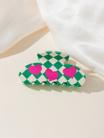 Checkered & Heart Pattern Hair Claw