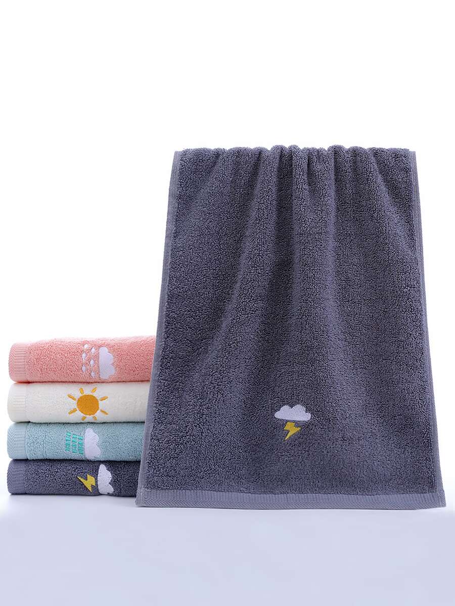 1 pieza Paño de limpieza facial poliéster cara nube & rayo con bordado para cuarto de baño - Gris - Ver 1
