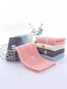 1 pieza Paño de limpieza facial poliéster cara nube & rayo con bordado para cuarto de baño - Gris - Ver 3