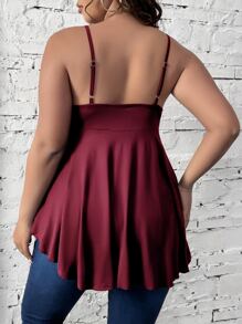 SHEIN Unity Plus Cut Out Peplum Cami Top - Burgundy - View 2
