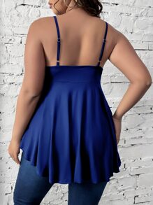 SHEIN Unity Áo hai dây Plus Size Bất đối xứng Nhẫn Viên lá sen màu trơn Gợi cảm - Xanh đậm - Xem 2