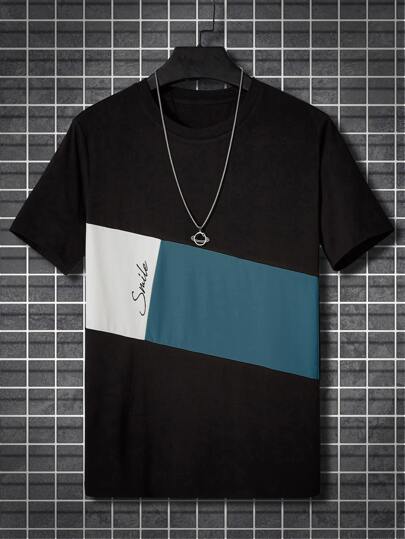 Manfinity Homme 男士字母圖案撞色T恤