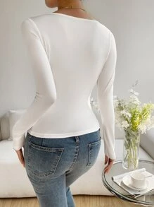 SHEIN Essnce Solid Scoop Neck Tee - White - View 2