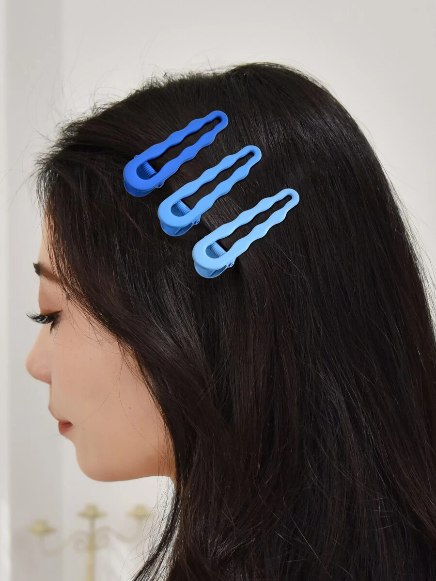 3入組素色髮夾 - 藍色 - 查看 1