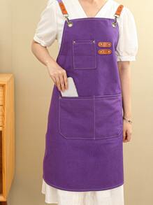 1pc Purple Apron, Polyester Waterproof Thickened Chef Apron For Household - Purple - View 6